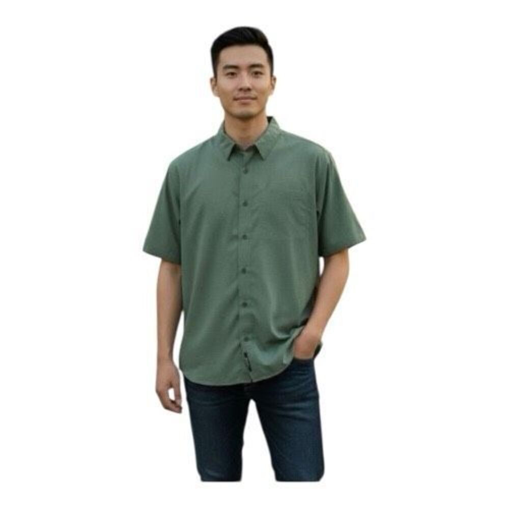 Cabela’s Men Outdoors Hunter Green Short Sleeve Button Front Shirt Size XL R